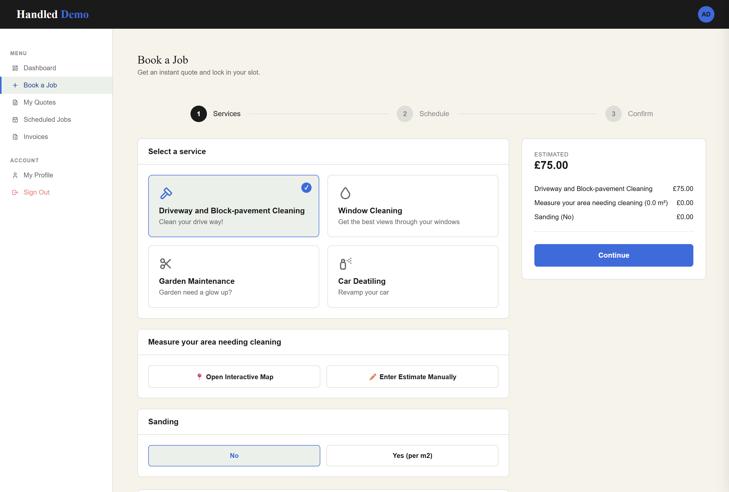 Customer portal screenshot