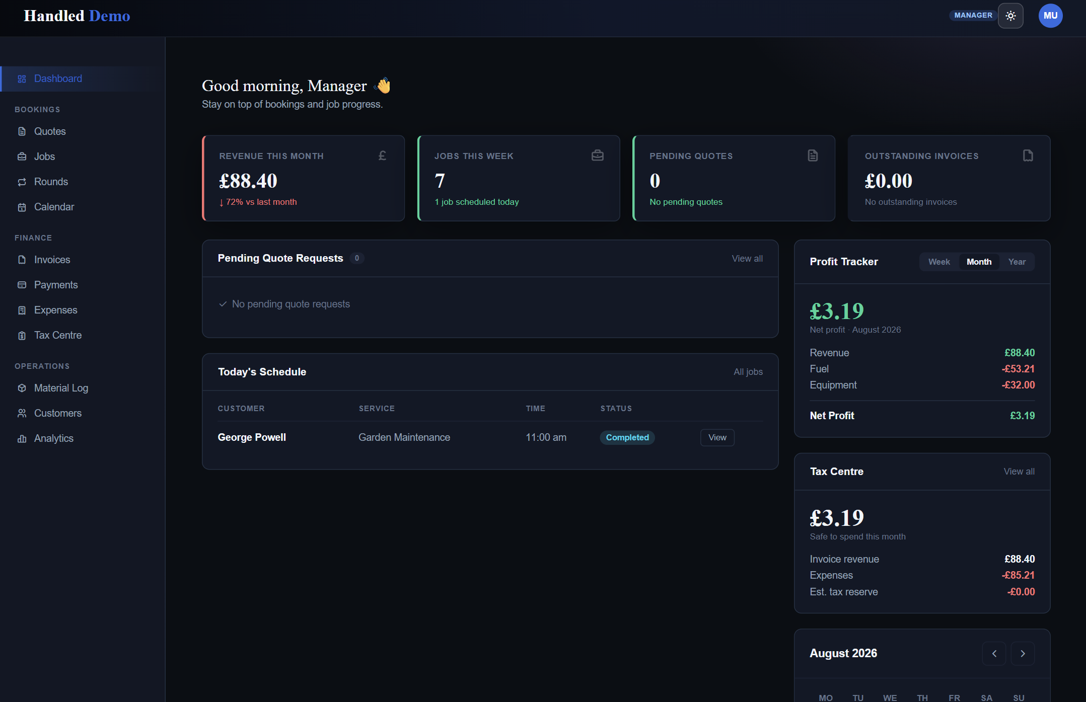 Handled dashboard preview