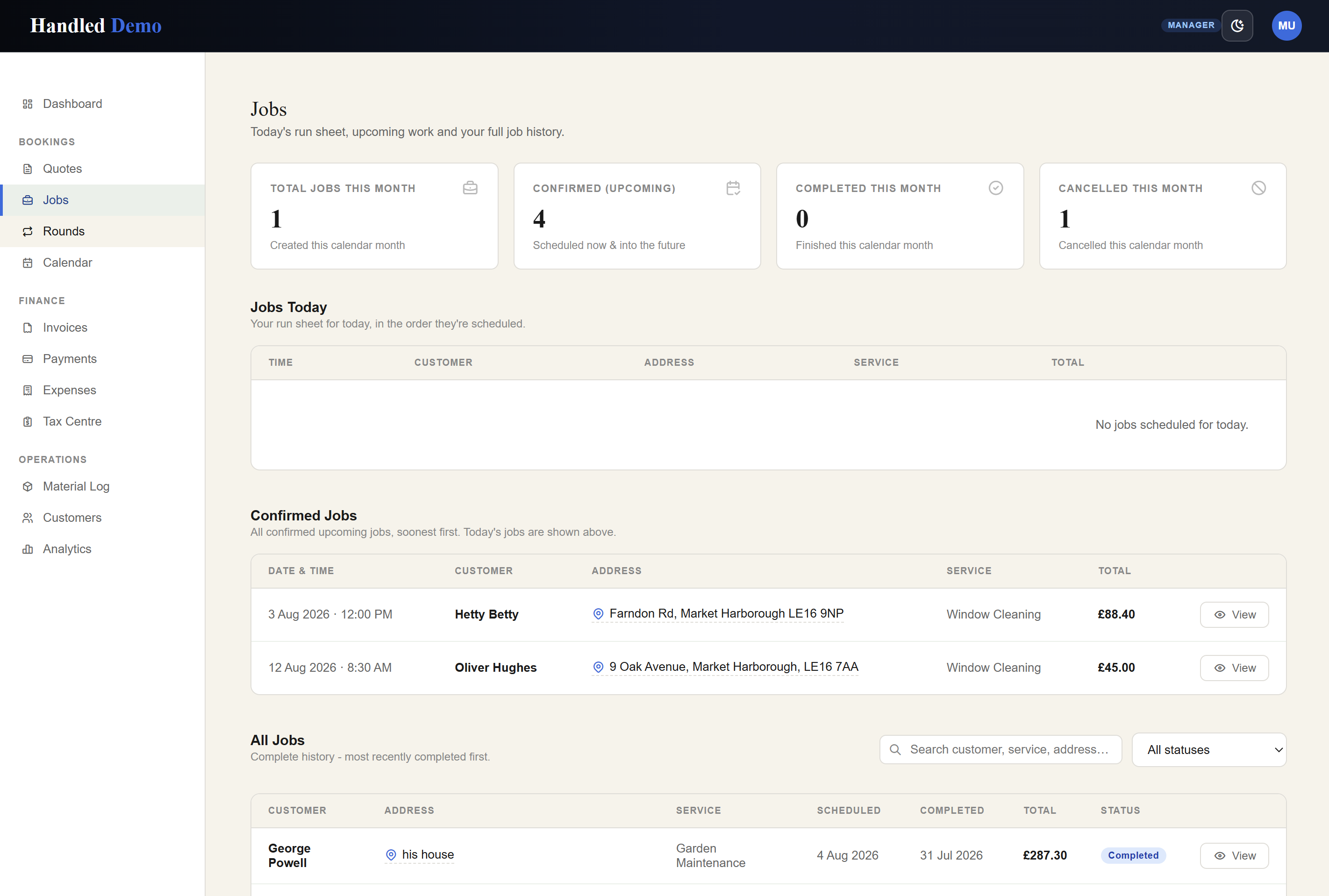 Job calendar screenshot