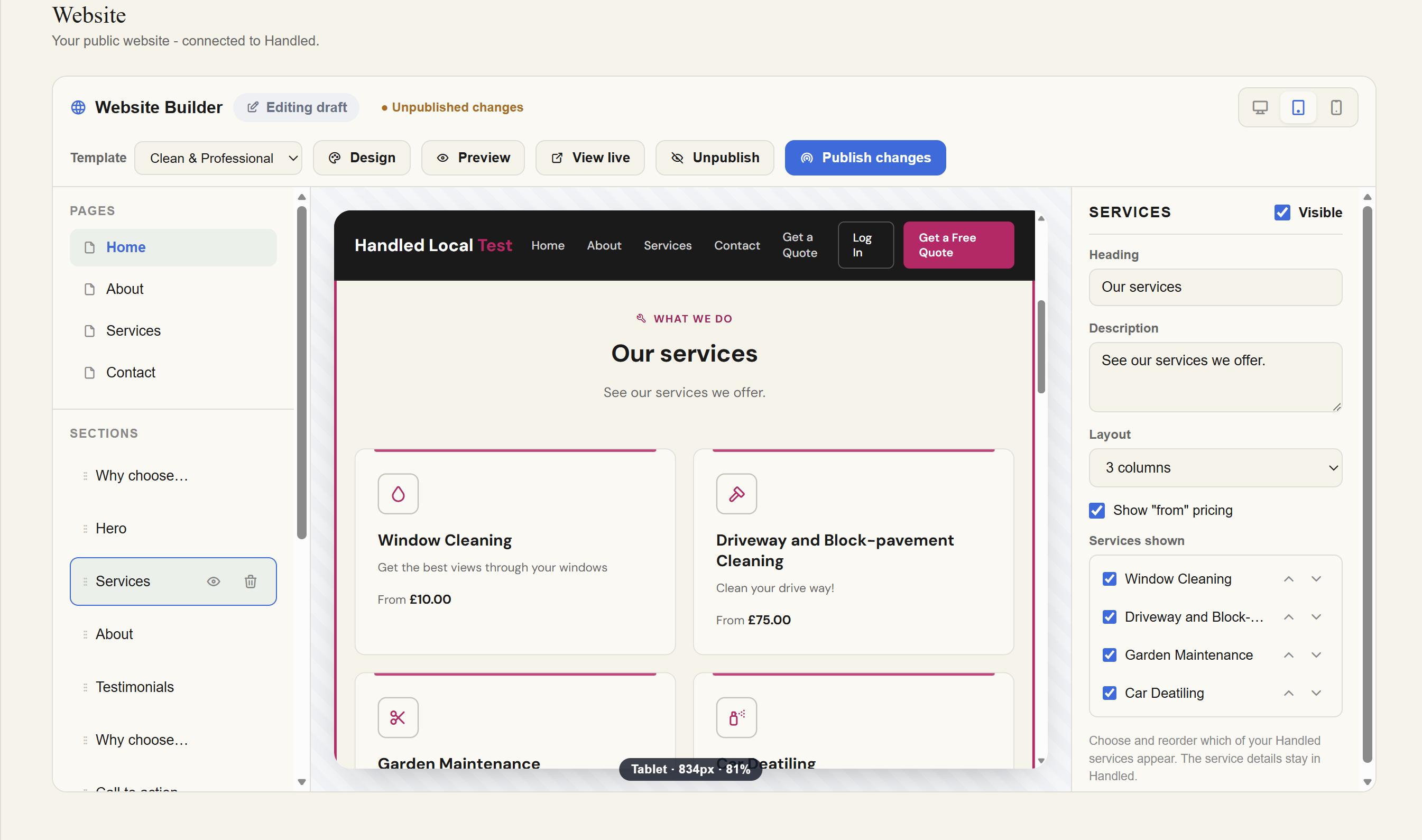 Website builder screenshot