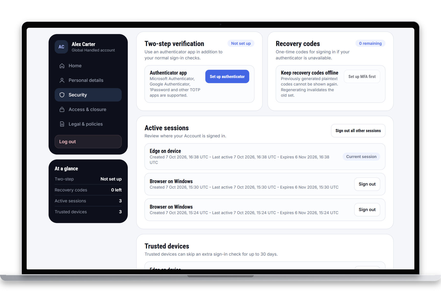 Handled Account and security