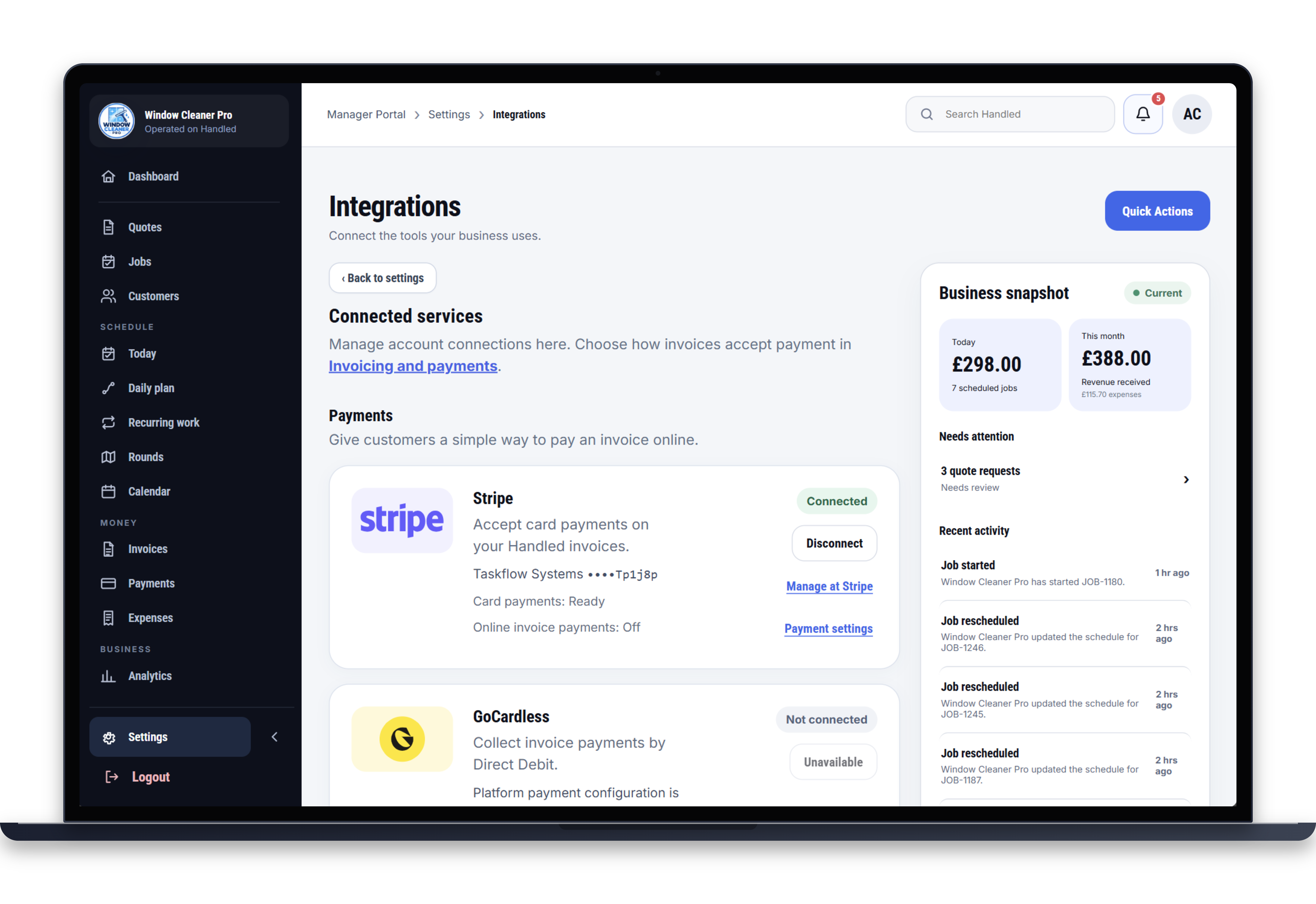 Handled: Stripe payments